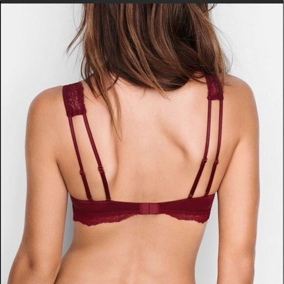 Victoria's Secret Wine Red Chantilly Lace Strappy Bralette Size M - Picture 4 of 10